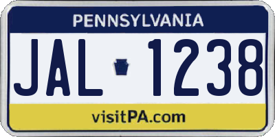 PA license plate JAL1238