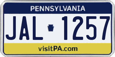 PA license plate JAL1257