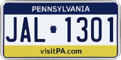 PA license plate JAL1301