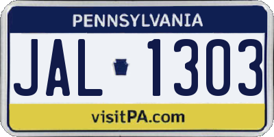 PA license plate JAL1303