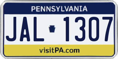 PA license plate JAL1307