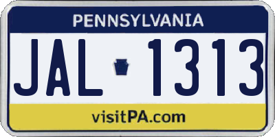 PA license plate JAL1313