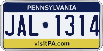 PA license plate JAL1314