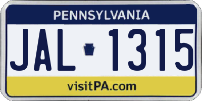 PA license plate JAL1315