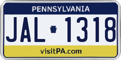 PA license plate JAL1318