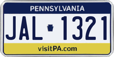 PA license plate JAL1321