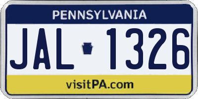 PA license plate JAL1326