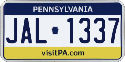 PA license plate JAL1337