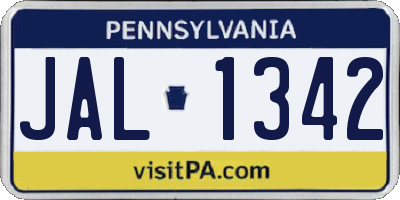 PA license plate JAL1342