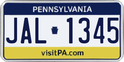 PA license plate JAL1345