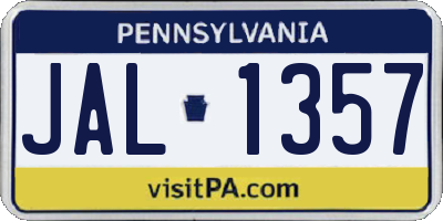 PA license plate JAL1357