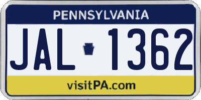 PA license plate JAL1362