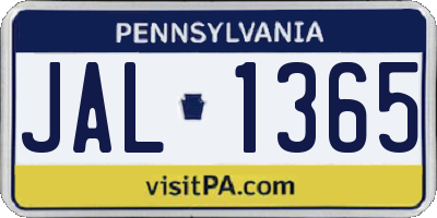 PA license plate JAL1365