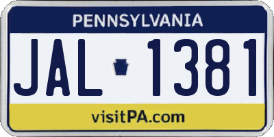 PA license plate JAL1381