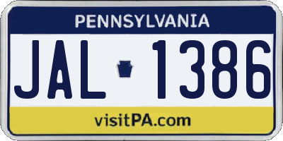 PA license plate JAL1386