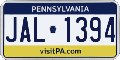 PA license plate JAL1394