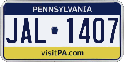 PA license plate JAL1407