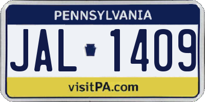 PA license plate JAL1409