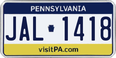 PA license plate JAL1418