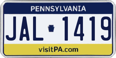 PA license plate JAL1419