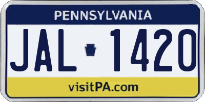 PA license plate JAL1420