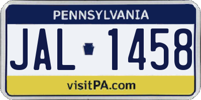 PA license plate JAL1458