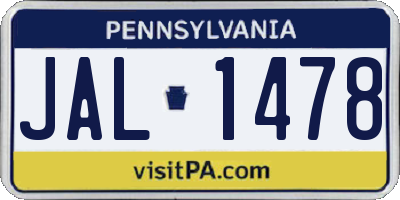 PA license plate JAL1478