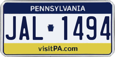 PA license plate JAL1494