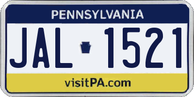 PA license plate JAL1521