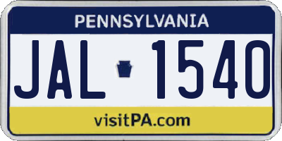 PA license plate JAL1540