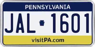 PA license plate JAL1601
