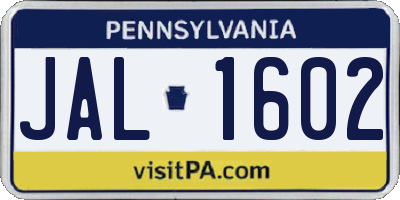PA license plate JAL1602