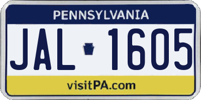 PA license plate JAL1605