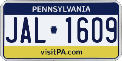 PA license plate JAL1609