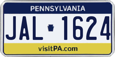 PA license plate JAL1624