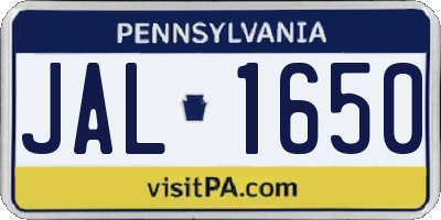 PA license plate JAL1650