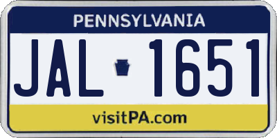 PA license plate JAL1651