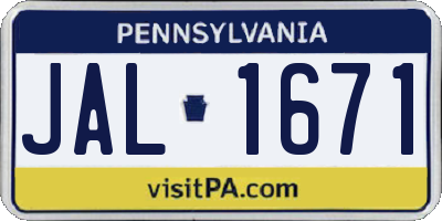 PA license plate JAL1671