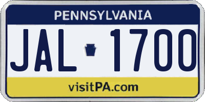 PA license plate JAL1700