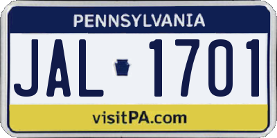PA license plate JAL1701