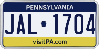 PA license plate JAL1704