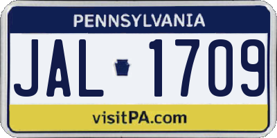 PA license plate JAL1709
