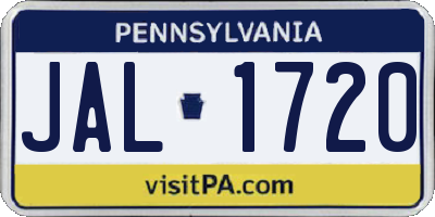 PA license plate JAL1720