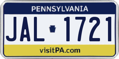 PA license plate JAL1721
