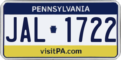 PA license plate JAL1722