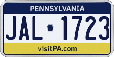 PA license plate JAL1723