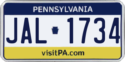 PA license plate JAL1734