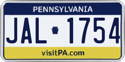 PA license plate JAL1754