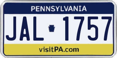 PA license plate JAL1757