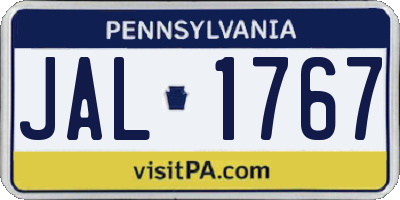 PA license plate JAL1767